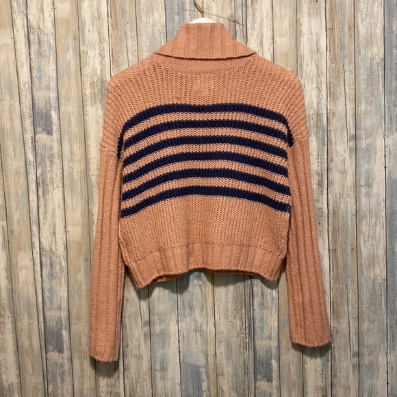 SO Pink & Blue Striped Turtleneck Long Sleeve Cropped Sweater | XS NWT - Picture 7 of 9